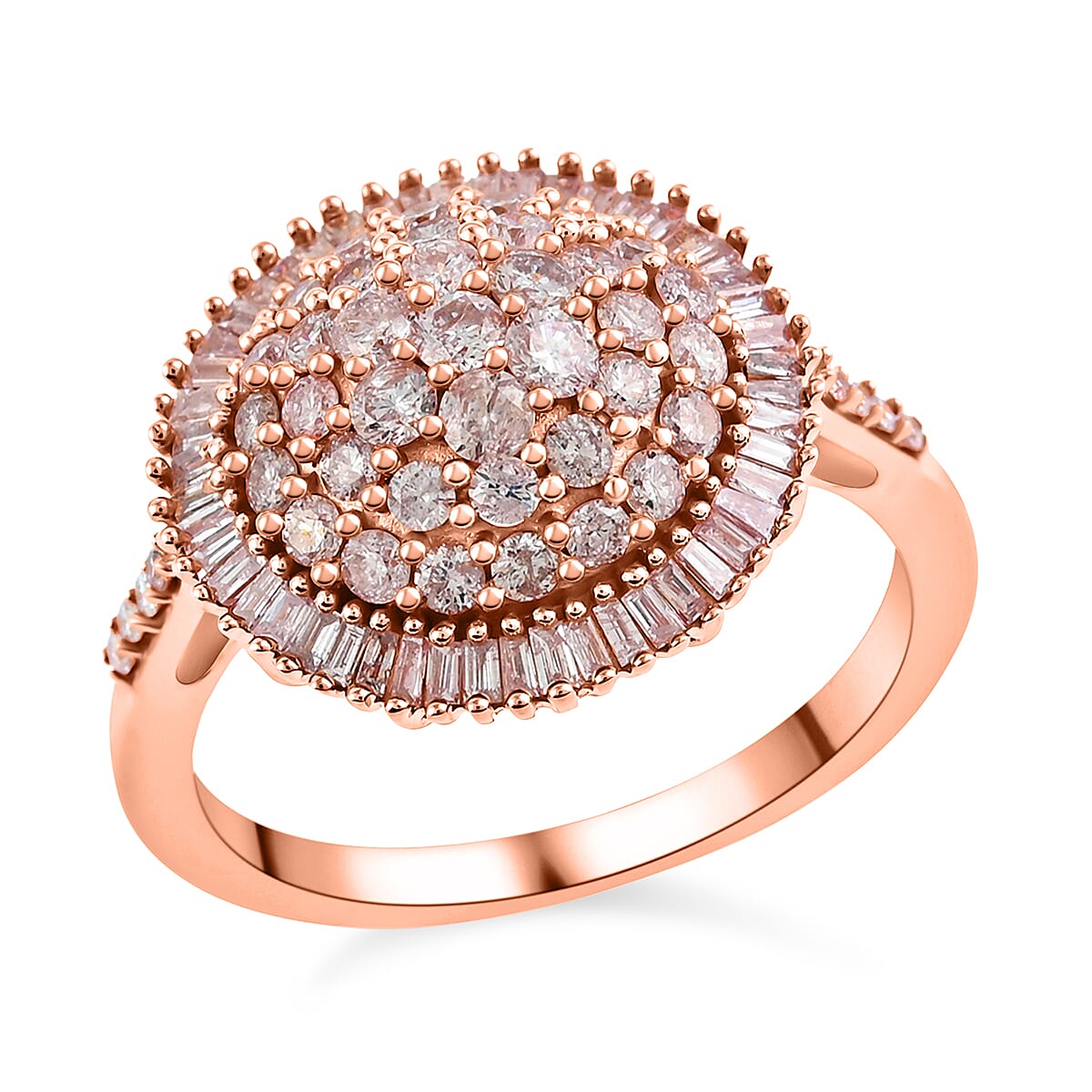 Pink Diamond Information Number of Round Pink Diamond (s)	1 Minimum Carat Total Weight (ct. tw)	0.03 Minimum Size	1.8 mm Gemstone Color	Pink Average Clarity	I3 Hardness	10 Treatment	None Set