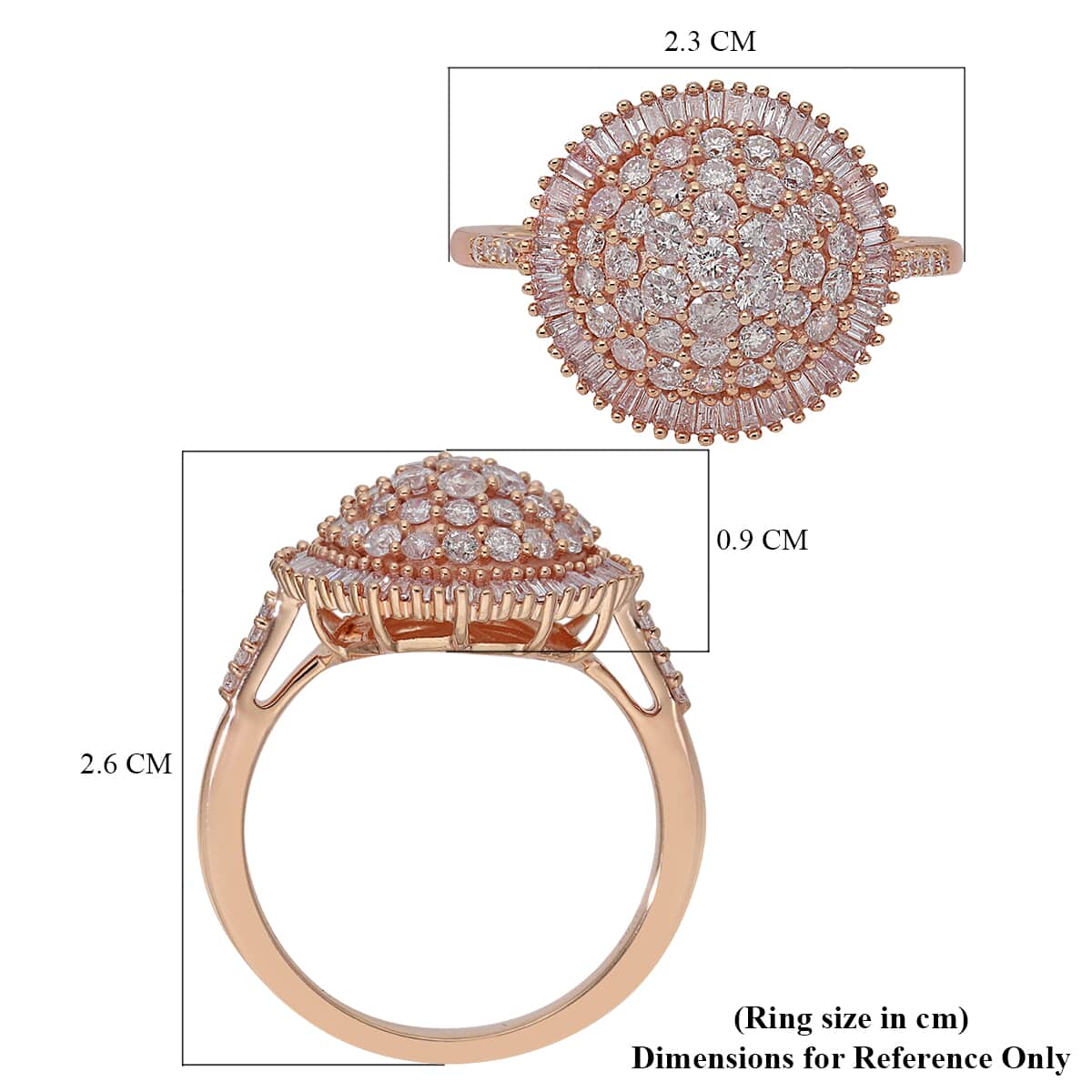 Natural Pink Diamond I3 Cocktail Ring in Vermeil Rose Gold Over Sterling Silver (Size 7.0) 1.00 ctw image number 5