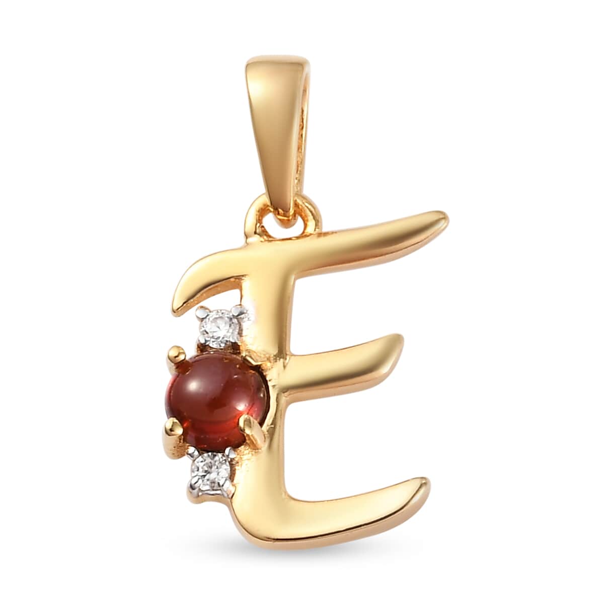 Mozambique Garnet and Natural White Zircon Initial E Pendant in Vermeil Yellow Gold Over Sterling Silver 0.50 ctw image number 0