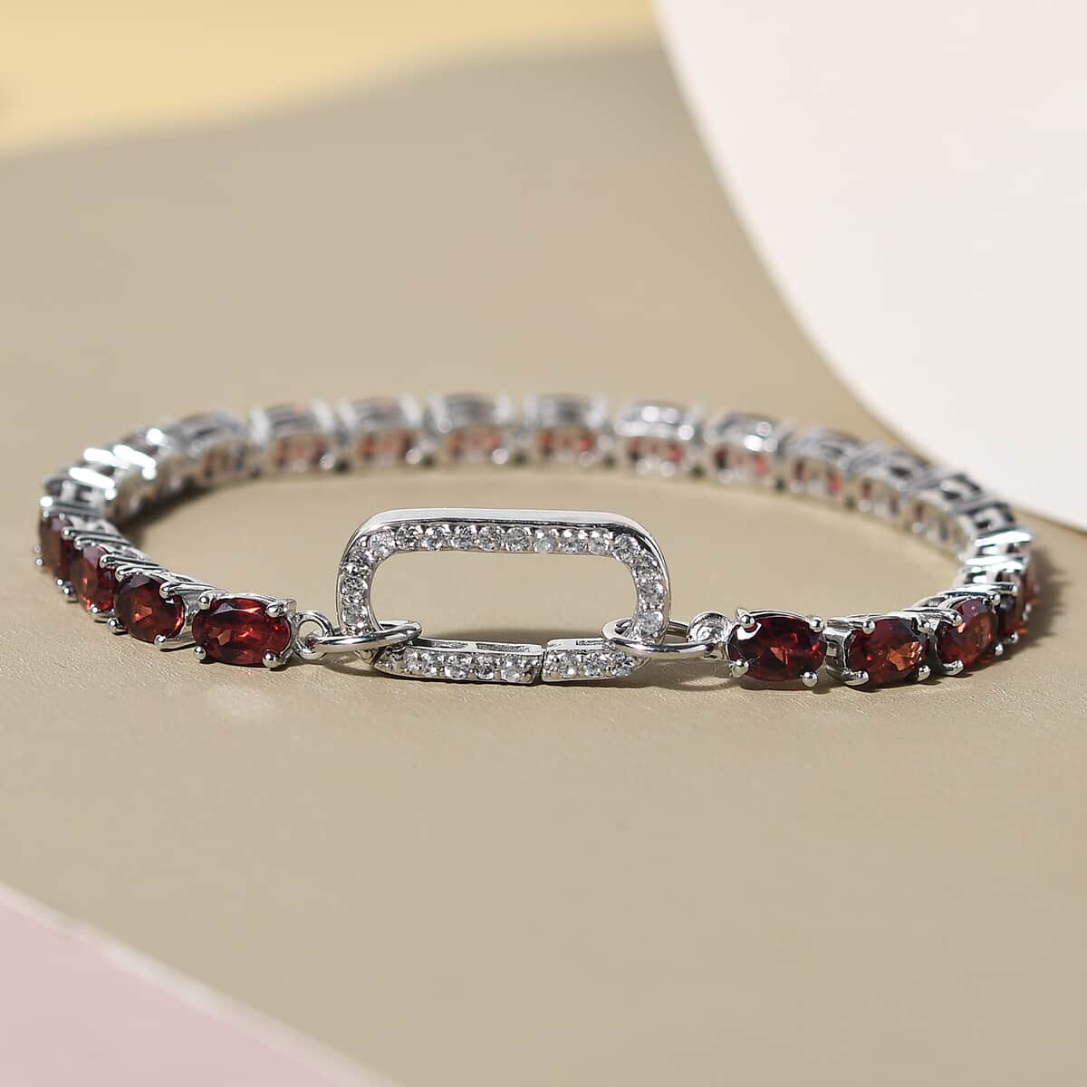 Mozambique Garnet and White Zircon Tennis Bracelet in Platinum Over Sterling Silver (7.25 In) 15.60 ctw image number 3