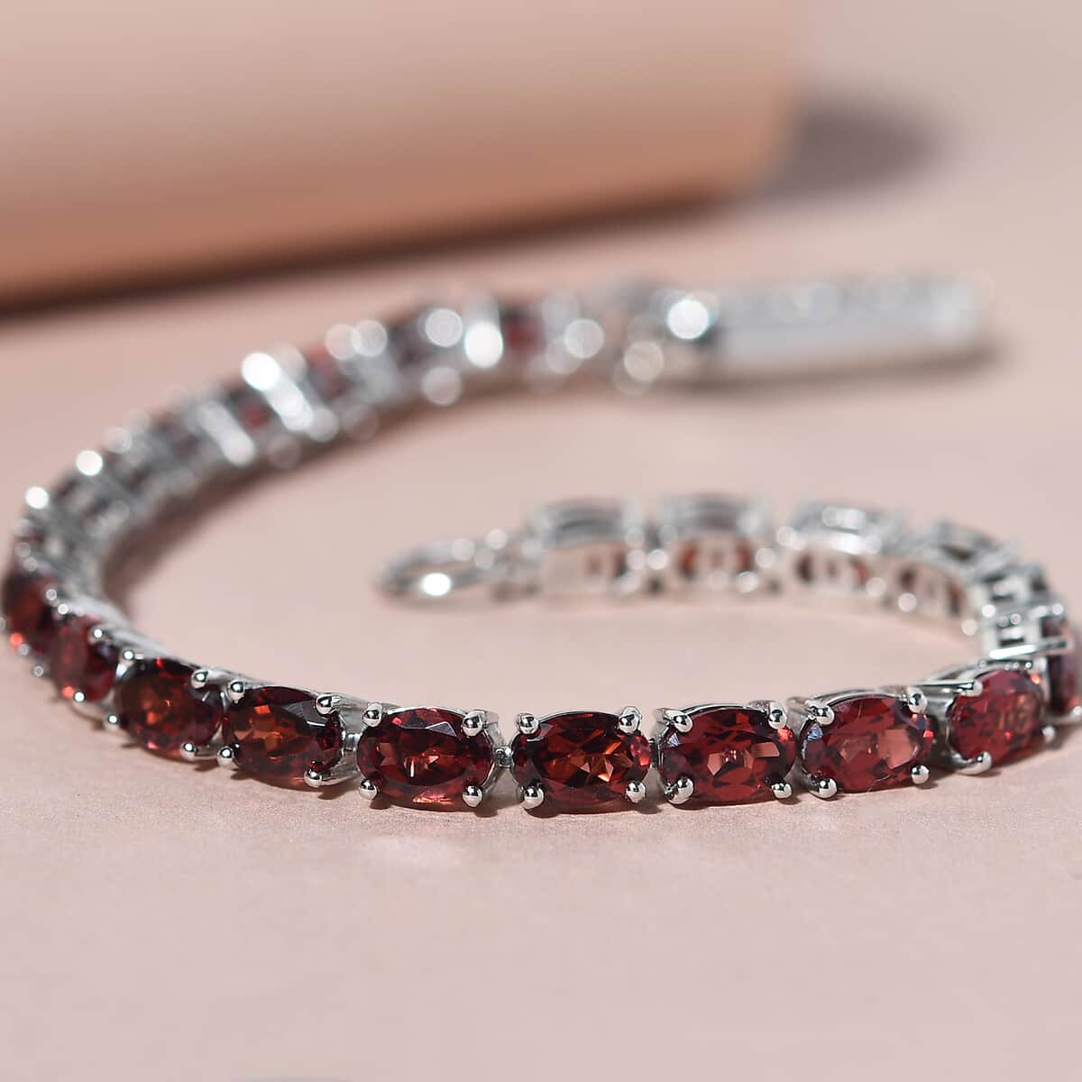 Mozambique Garnet and White Zircon Tennis Bracelet in Platinum Over Sterling Silver (7.25 In) 15.60 ctw image number 4