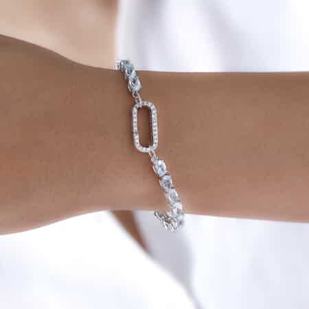 Sky blue Topaz and White Zircon Bracelet in Platinum Over Sterling Silver (7.25 In) 14.75 ctw image number 1