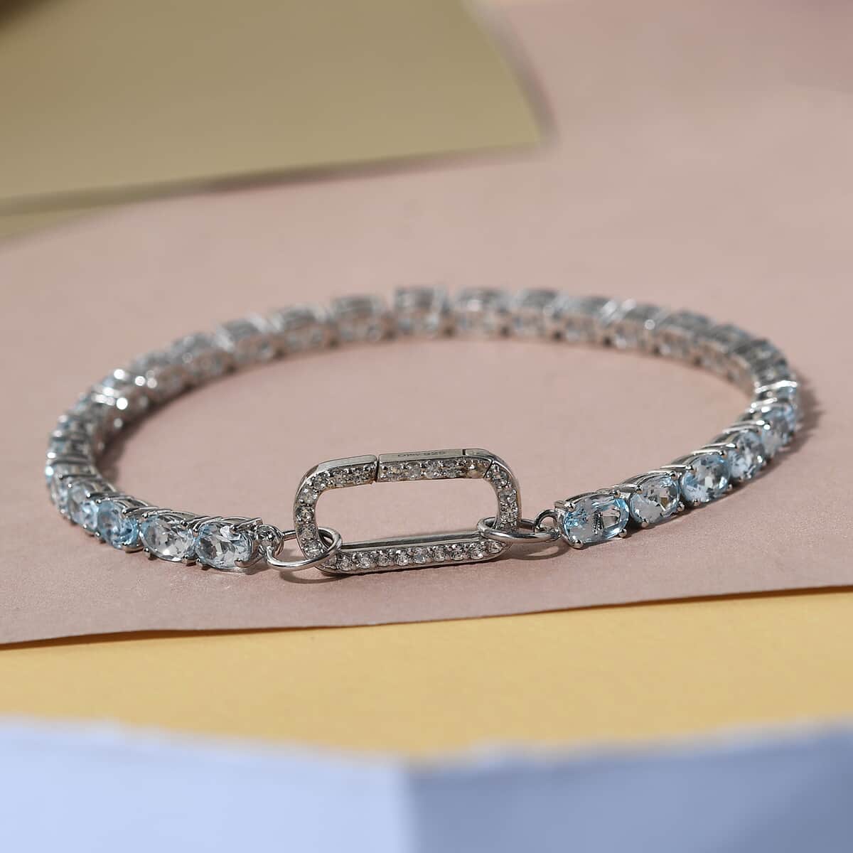 Sky blue Topaz and White Zircon Bracelet in Platinum Over Sterling Silver (8.00 In) 16.85 ctw image number 1