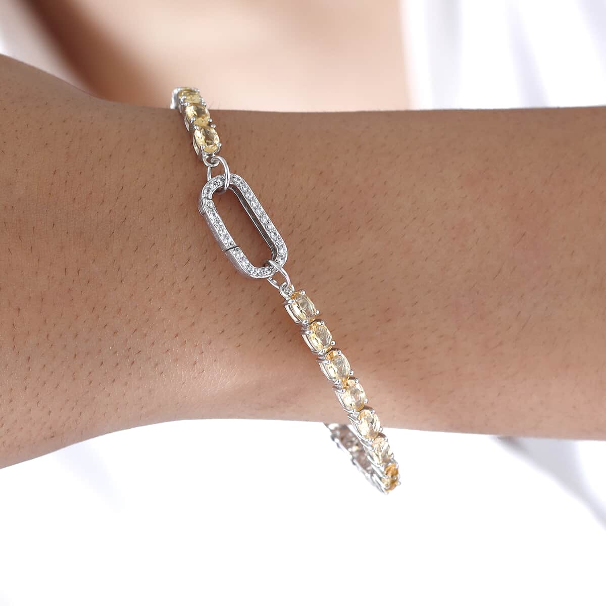 Brazilian Citrine and White Zircon Bracelet in Platinum Over Sterling Silver (7.25 In) 11.65 ctw image number 1