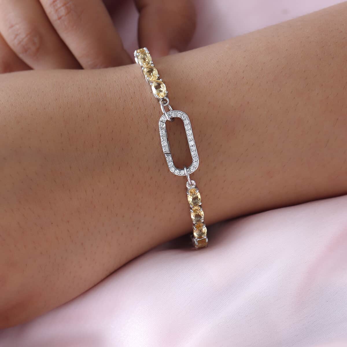Brazilian Citrine and White Zircon Bracelet in Platinum Over Sterling Silver (7.25 In) 11.65 ctw image number 2
