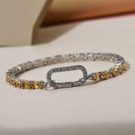 Brazilian Citrine and White Zircon Bracelet in Platinum Over Sterling Silver (7.25 In) 11.65 ctw image number 3