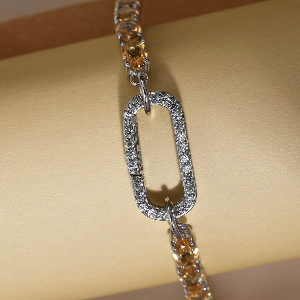 Brazilian Citrine and White Zircon Bracelet in Platinum Over Sterling Silver (7.25 In) 11.65 ctw image number 4