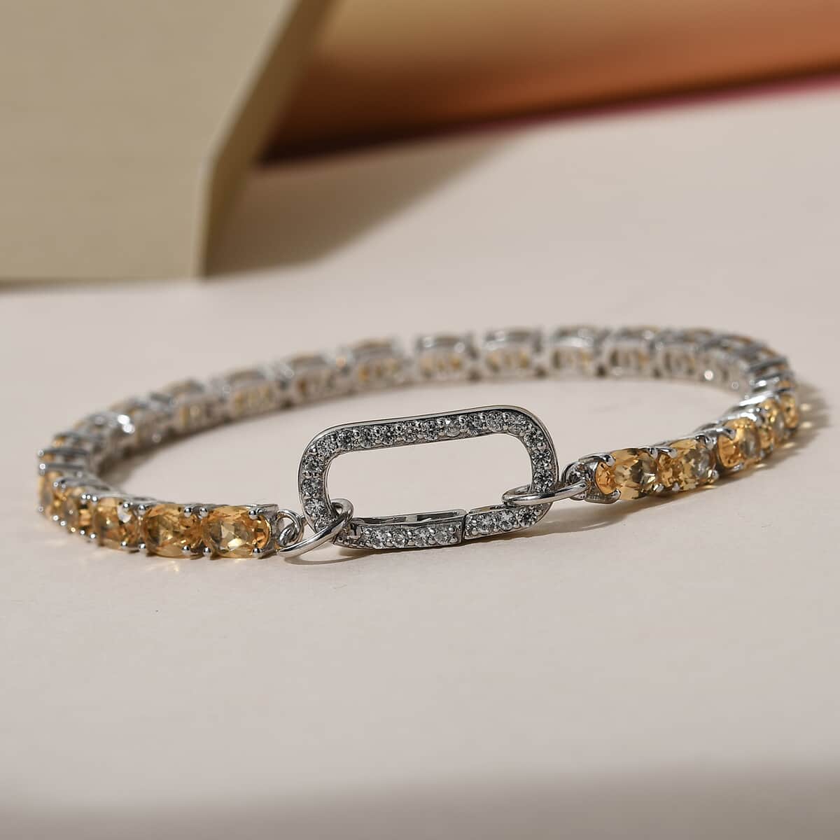 Brazilian Citrine and White Zircon Bracelet in Platinum Over Sterling Silver (6.50 In) 10.50 ctw image number 3