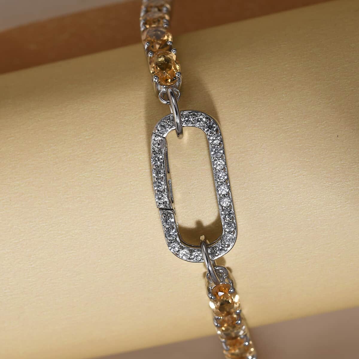Brazilian Citrine and White Zircon Bracelet in Platinum Over Sterling Silver (6.50 In) 10.50 ctw image number 4