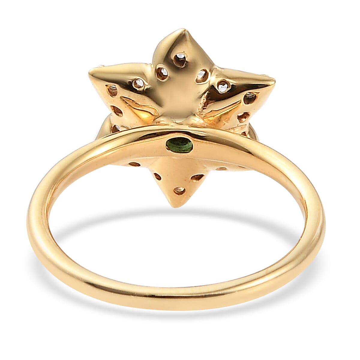 Socoto Emerald and Natural White Zircon May Birthstone Lily of The Valley Floral Ring in Vermeil Yellow Gold Over Sterling Silver (Size 8.0) 0.75 ctw image number 4