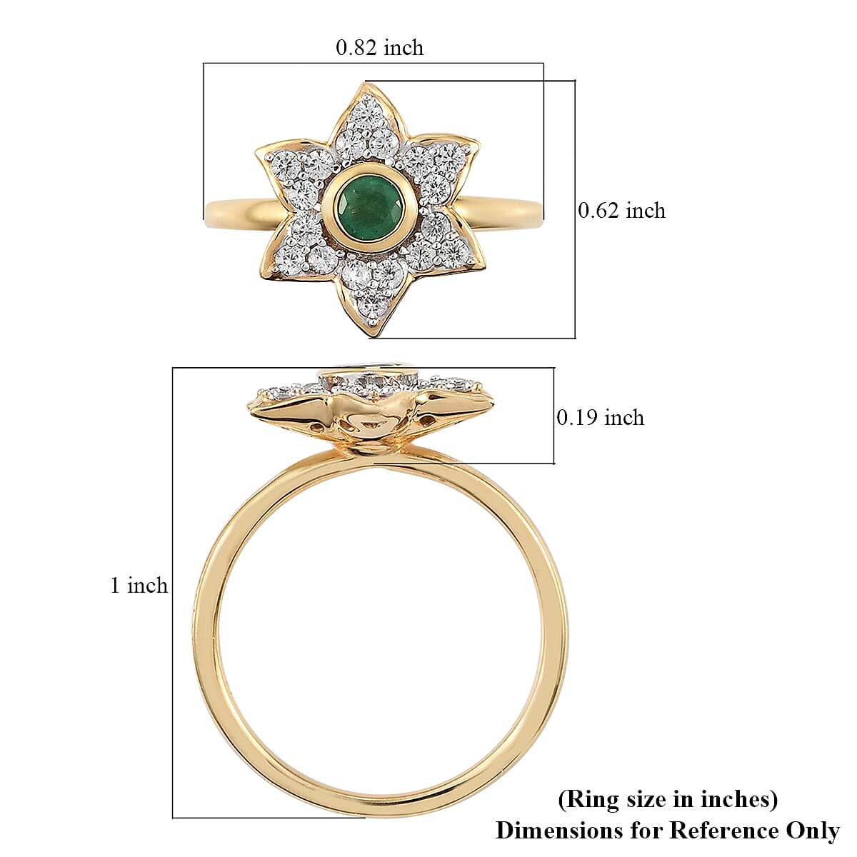 Socoto Emerald and Natural White Zircon May Birthstone Lily of The Valley Floral Ring in Vermeil Yellow Gold Over Sterling Silver (Size 8.0) 0.75 ctw image number 5