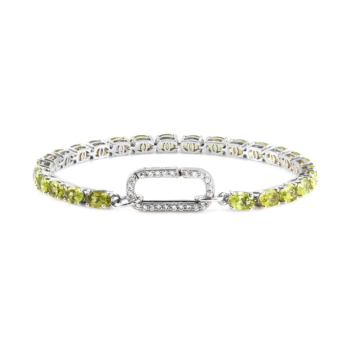 Peridot and White Zircon Fancy Bracelet in Platinum Over Sterling Silver (7.25 In) 13.70 ctw image number 0