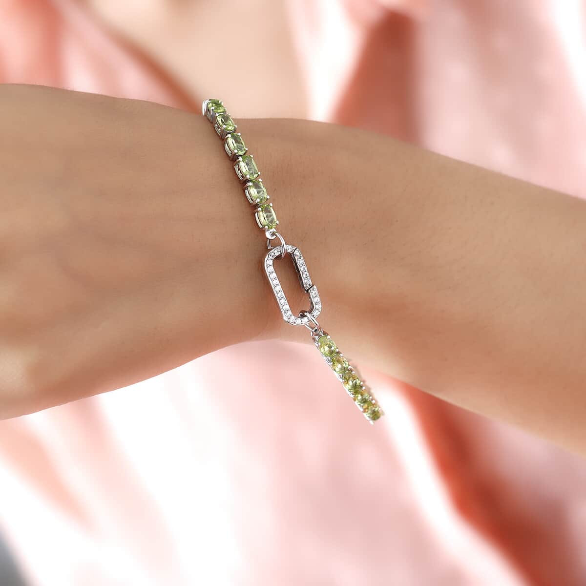 Peridot and White Zircon Fancy Bracelet in Platinum Over Sterling Silver (7.25 In) 13.70 ctw image number 2