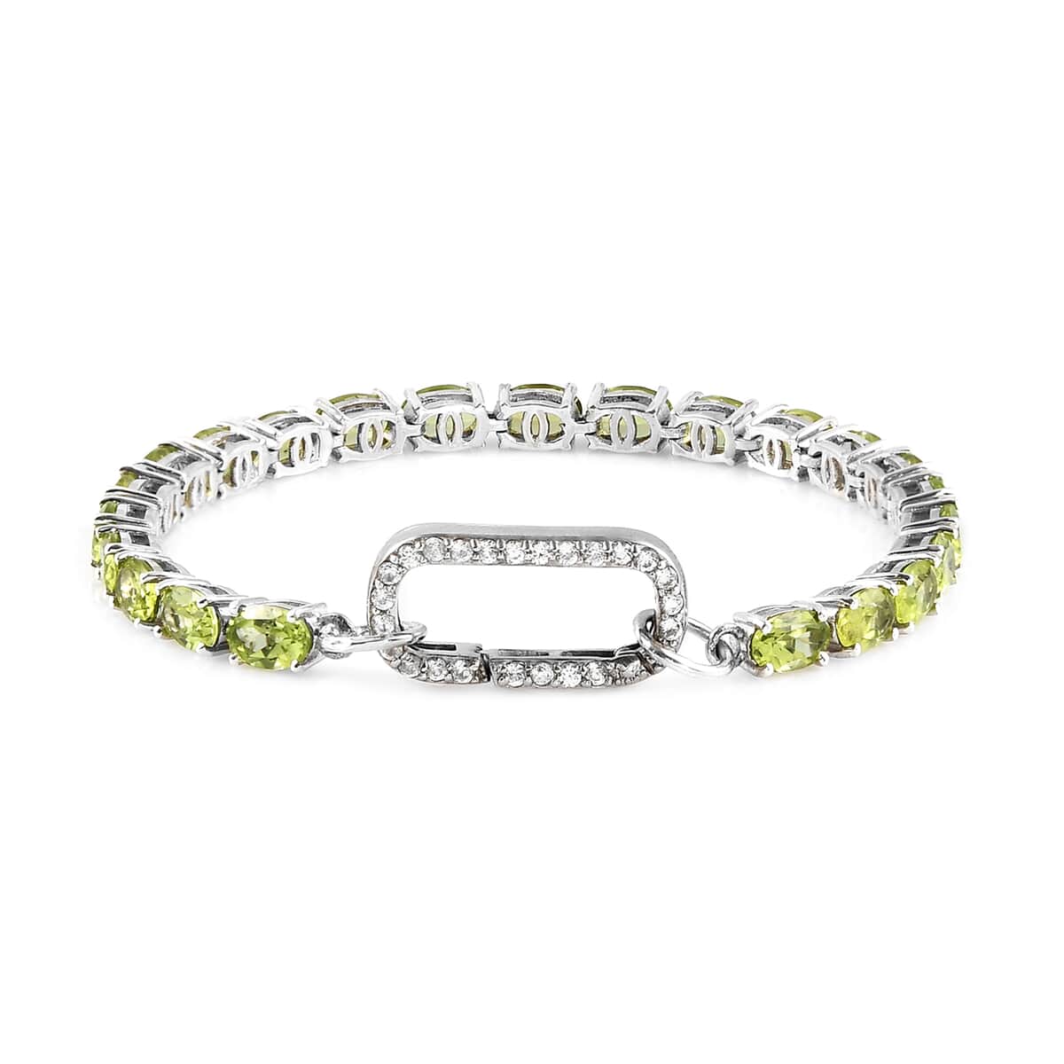 Peridot and White Zircon Fancy Bracelet in Platinum Over Sterling Silver (6.50 In) 12.25 ctw image number 0