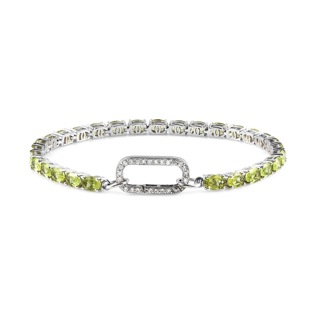 Peridot and Natural White Zircon Fancy Bracelet in Platinum Over Sterling Silver (8.00 In) 10 Grams 15.20 ctw image number 0