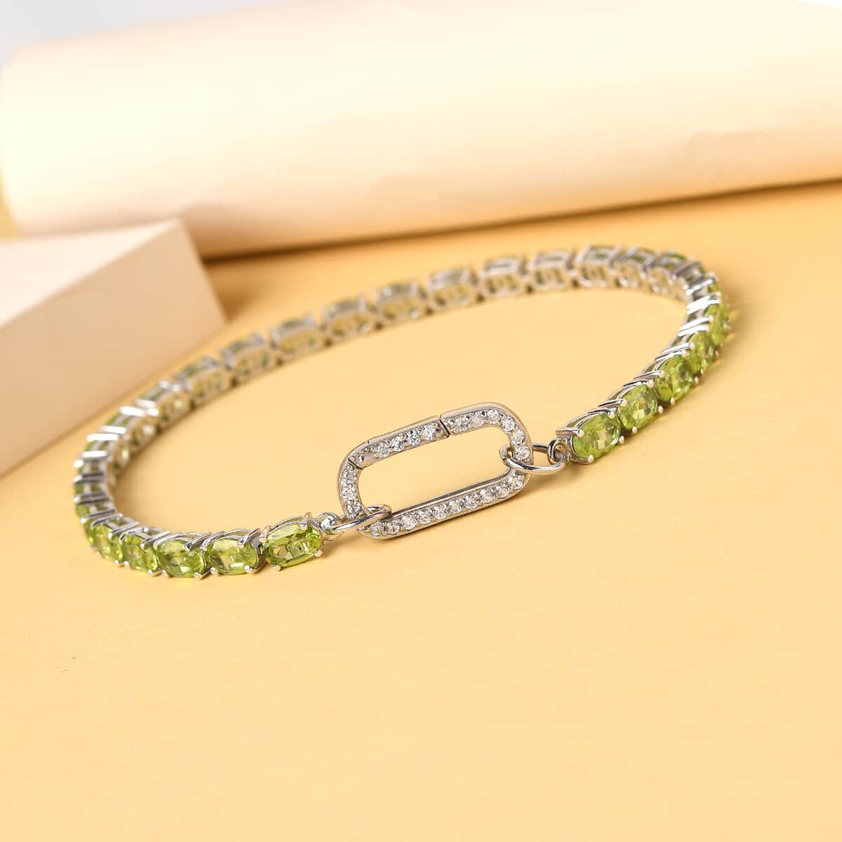 Peridot and Natural White Zircon Fancy Bracelet in Platinum Over Sterling Silver (8.00 In) 10 Grams 15.20 ctw image number 3