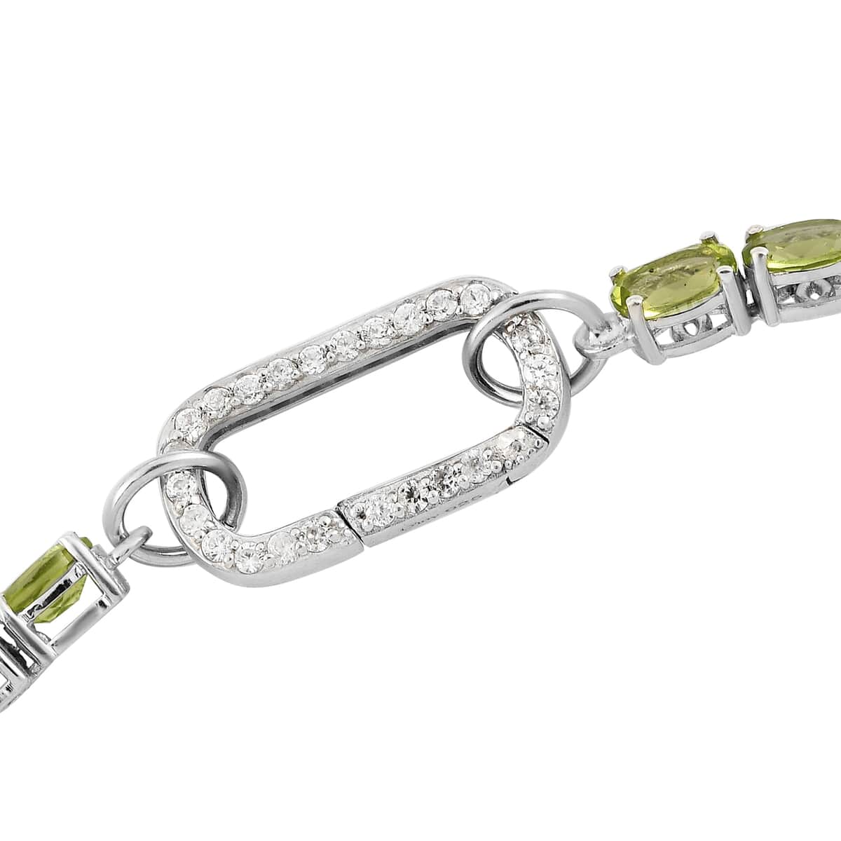 Peridot and Natural White Zircon Fancy Bracelet in Platinum Over Sterling Silver (8.00 In) 10 Grams 15.20 ctw image number 5