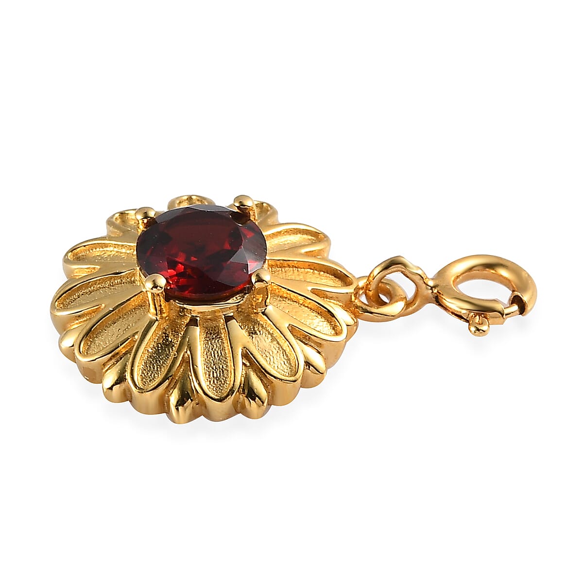 Mozambique Garnet Floral Charm in Vermeil Yellow Gold Over Sterling Silver 1.00 ctw image number 3