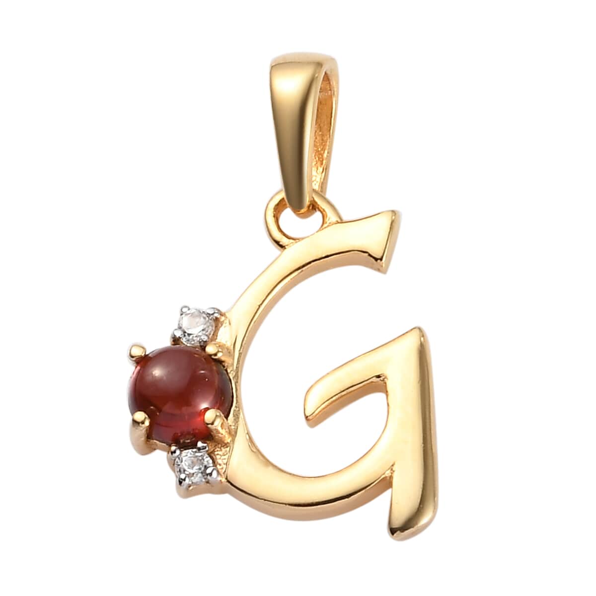 Mozambique Garnet and Natural White Zircon Initial G Pendant in Vermeil Yellow Gold Over Sterling Silver 0.50 ctw image number 0