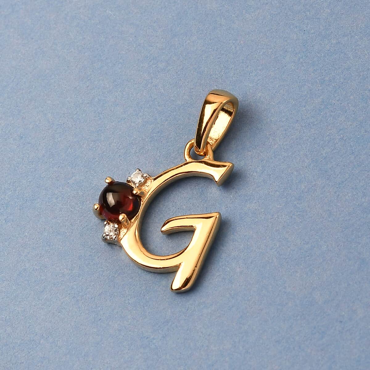 Mozambique Garnet and Natural White Zircon Initial G Pendant in Vermeil Yellow Gold Over Sterling Silver 0.50 ctw image number 1