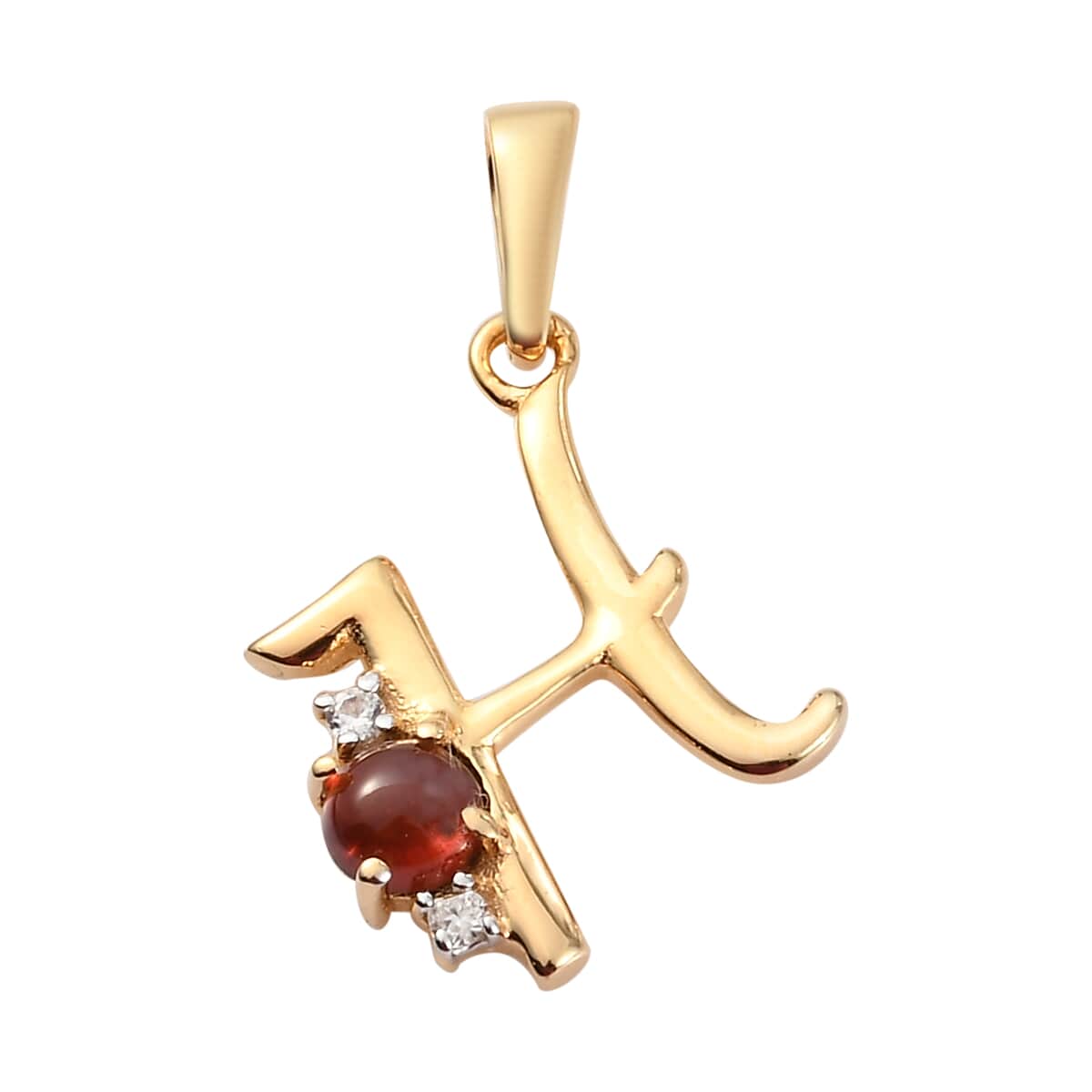 Mozambique Garnet and Natural White Zircon Initial H Pendant in Vermeil Yellow Gold Over Sterling Silver 0.50 ctw image number 0