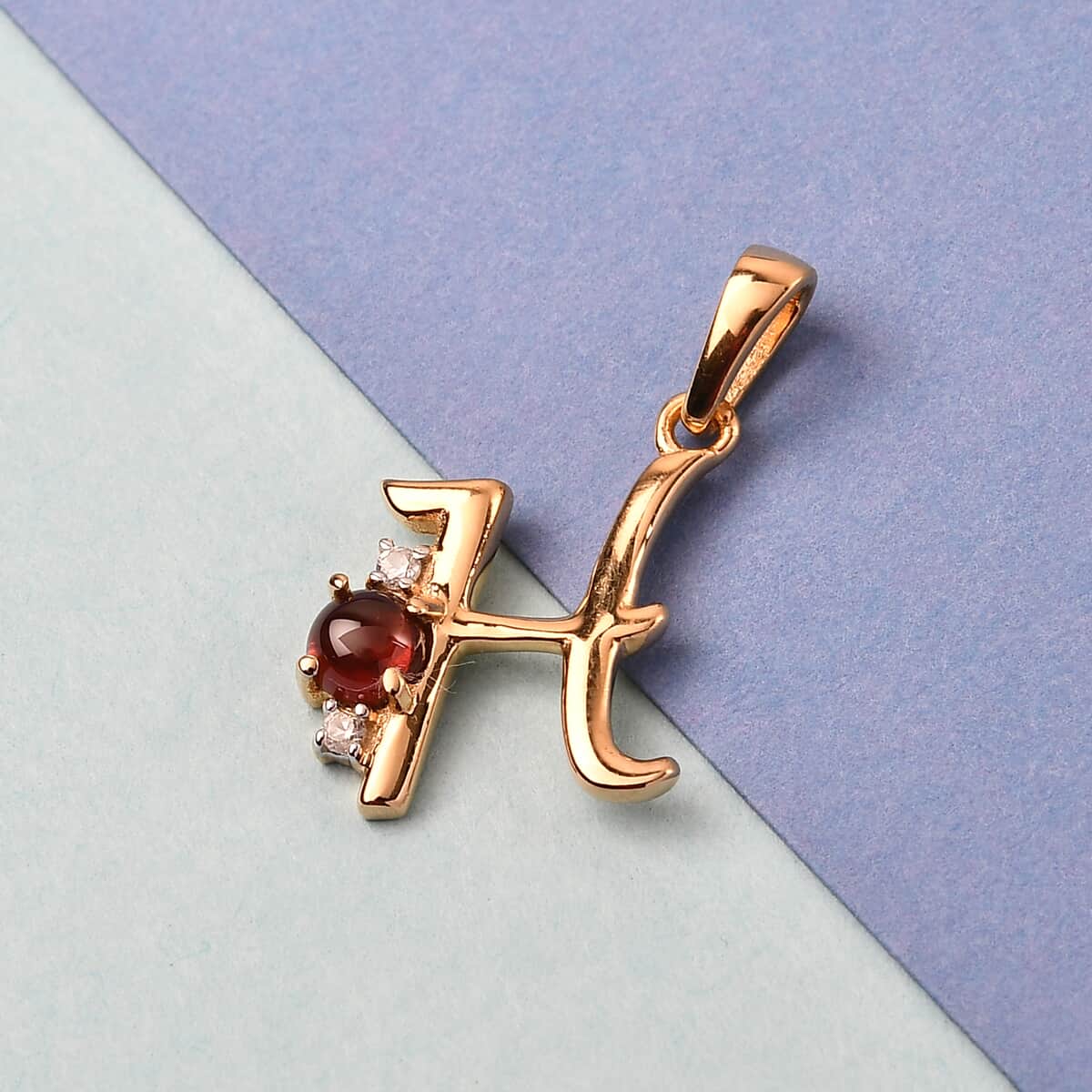 Mozambique Garnet and Natural White Zircon Initial H Pendant in Vermeil Yellow Gold Over Sterling Silver 0.50 ctw image number 1