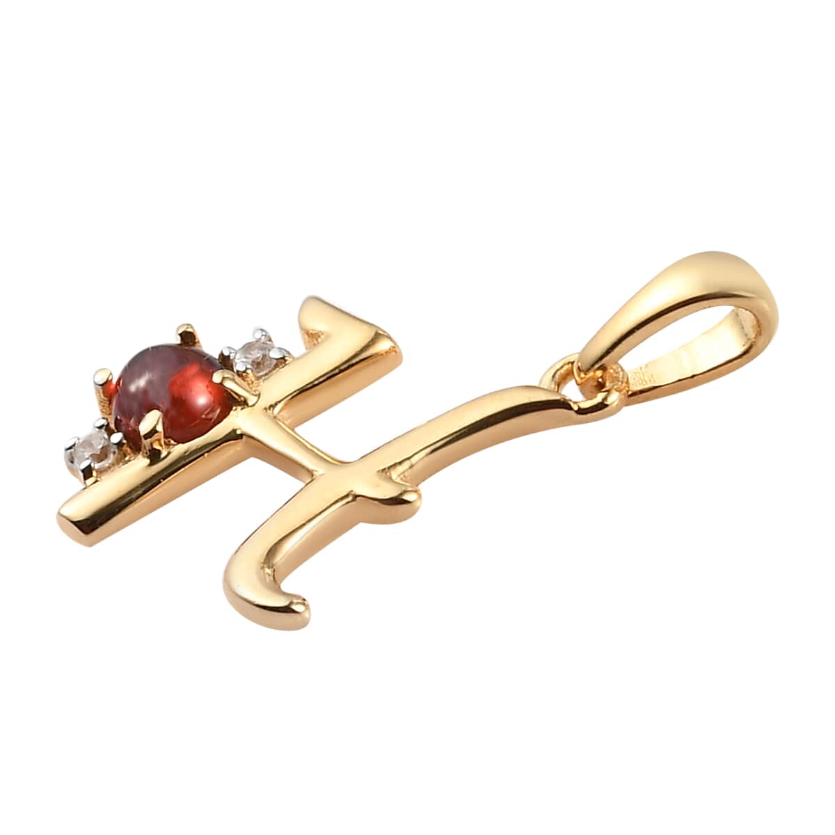 Mozambique Garnet and Natural White Zircon Initial H Pendant in Vermeil Yellow Gold Over Sterling Silver 0.50 ctw image number 3