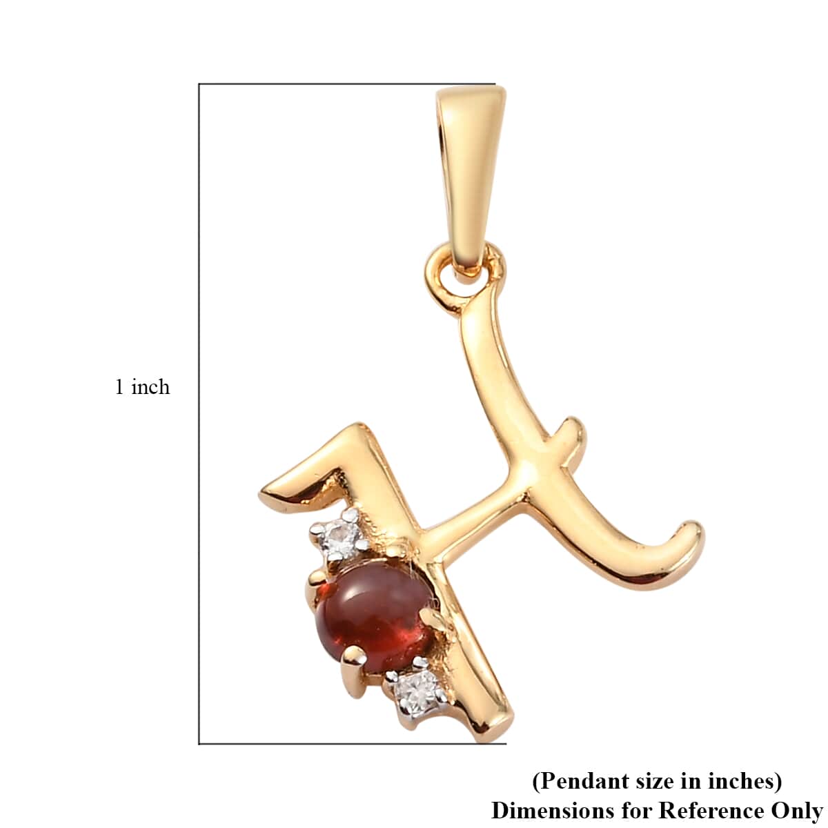 Mozambique Garnet and Natural White Zircon Initial H Pendant in Vermeil Yellow Gold Over Sterling Silver 0.50 ctw image number 4