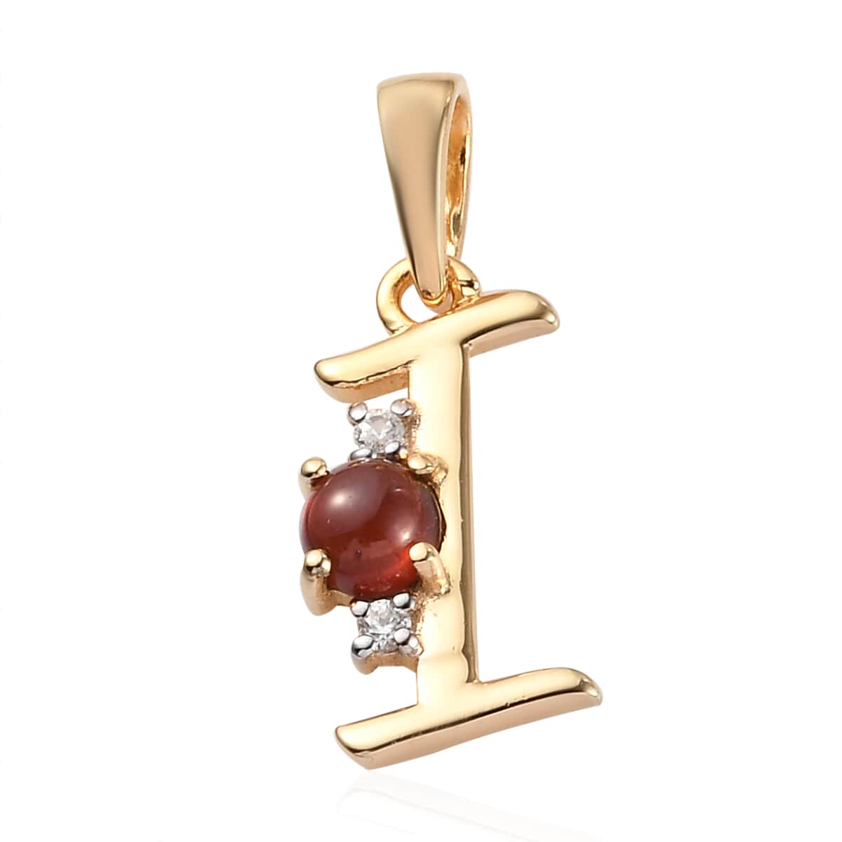 Mozambique Garnet and Natural White Zircon Initial I Pendant in Vermeil Yellow Gold Over Sterling Silver 0.50 ctw image number 0