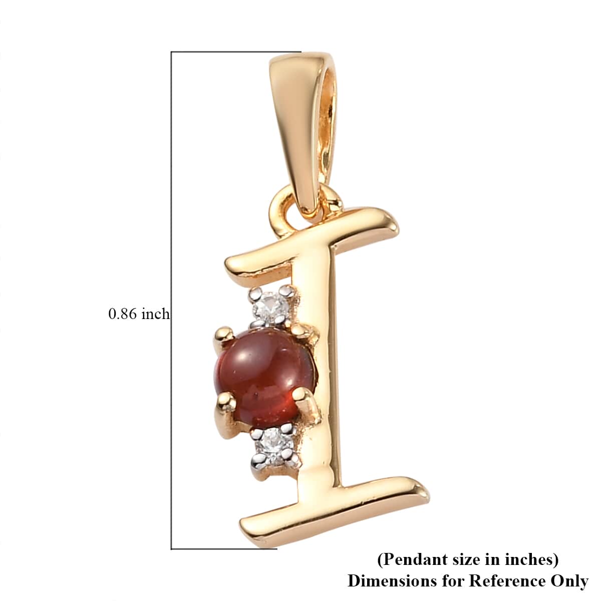 Mozambique Garnet and Natural White Zircon Initial I Pendant in Vermeil Yellow Gold Over Sterling Silver 0.50 ctw image number 4