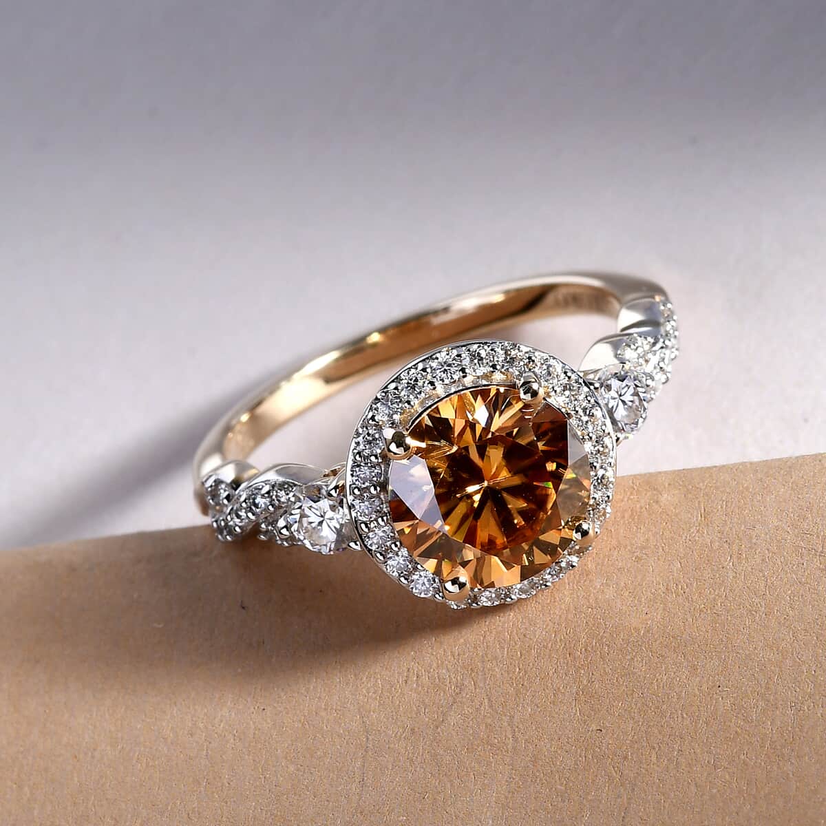 LUXORO 10K Yellow Gold Golden Imperial Coated Moissanite and Moissanite Ring (Size 7.0) 3 Grams 2.35 ctw image number 1