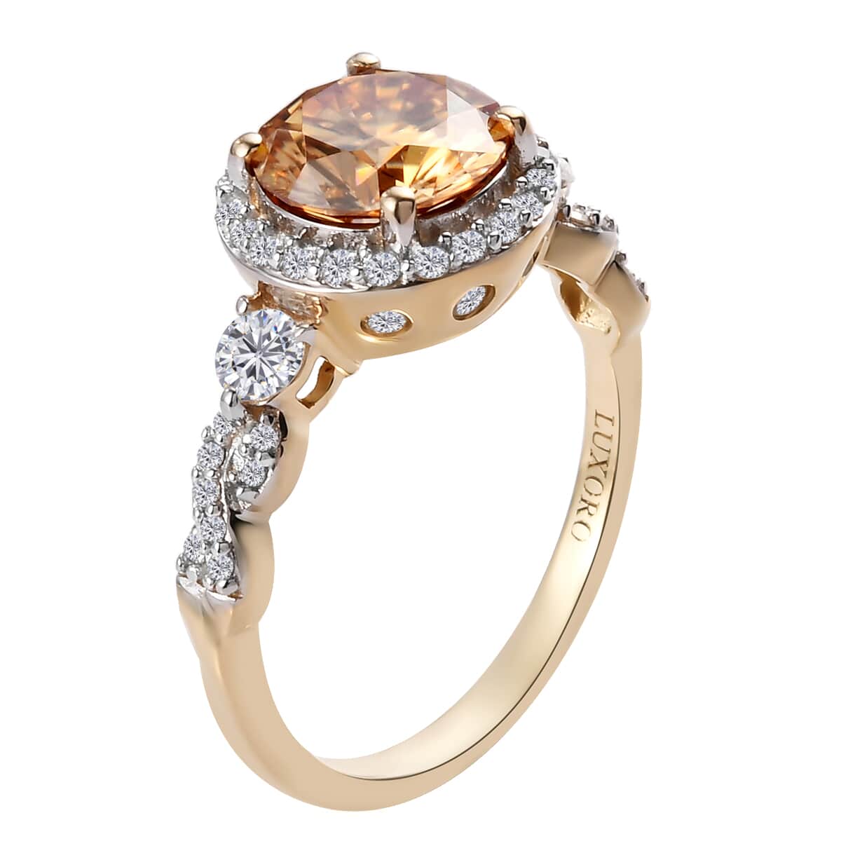 LUXORO 10K Yellow Gold Golden Imperial Moissanite and Moissanite Halo Ring (Size 7.0) 3 Grams 2.35 ctw image number 3