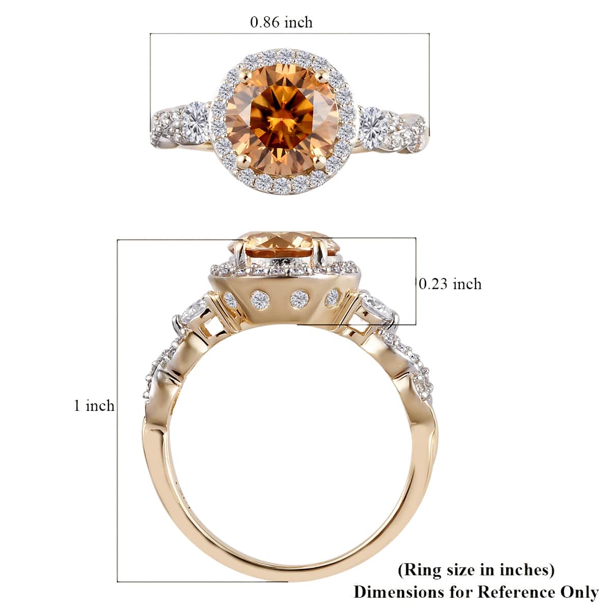 LUXORO 10K Yellow Gold Golden Imperial Coated Moissanite and Moissanite Ring (Size 7.0) 3 Grams 2.35 ctw image number 5