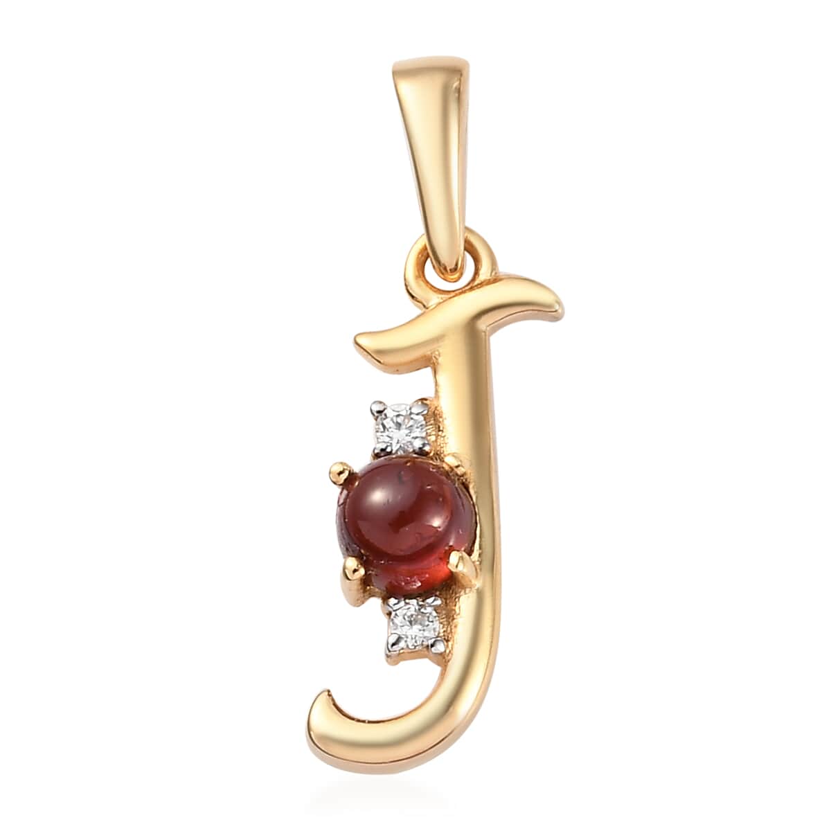 Mozambique Garnet and Natural White Zircon Initial J Pendant in Vermeil Yellow Gold Over Sterling Silver 0.50 ctw image number 0