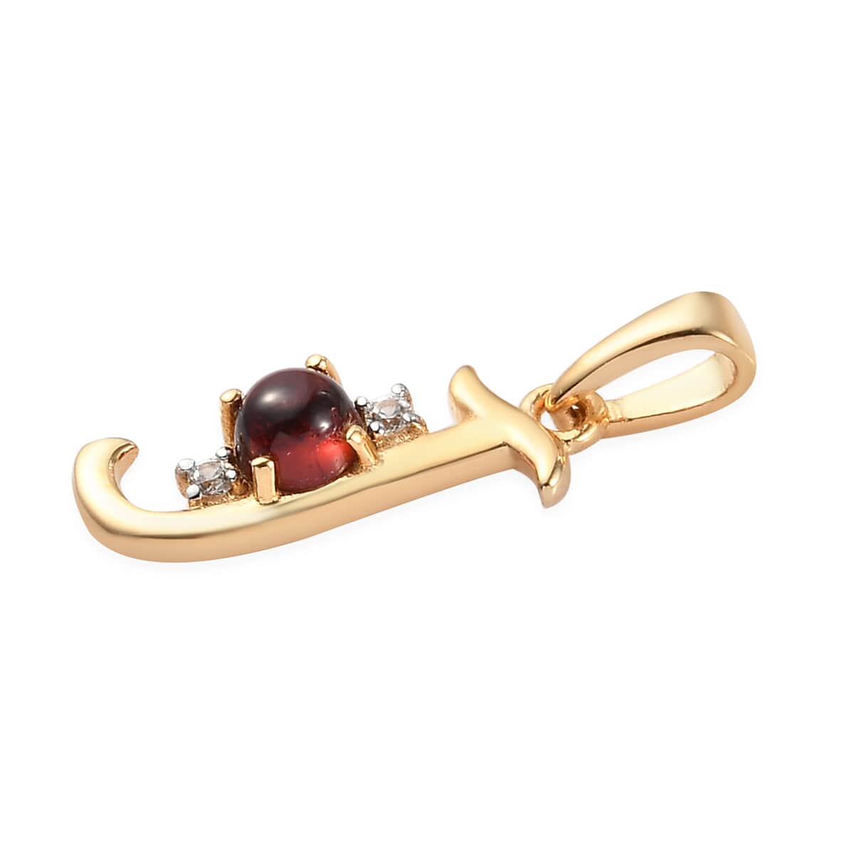 Mozambique Garnet and Natural White Zircon Initial J Pendant in Vermeil Yellow Gold Over Sterling Silver 0.50 ctw image number 3