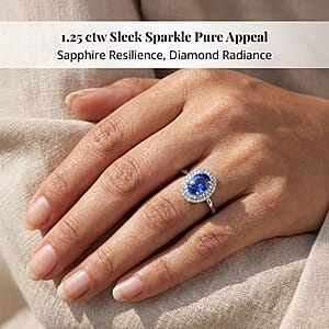 Certified & Appraised Iliana AAA Royal Ceylon Sapphire and G-H SI Diamond 1.25 ctw Double Halo Ring in 18K White Gold (Size 7.0)