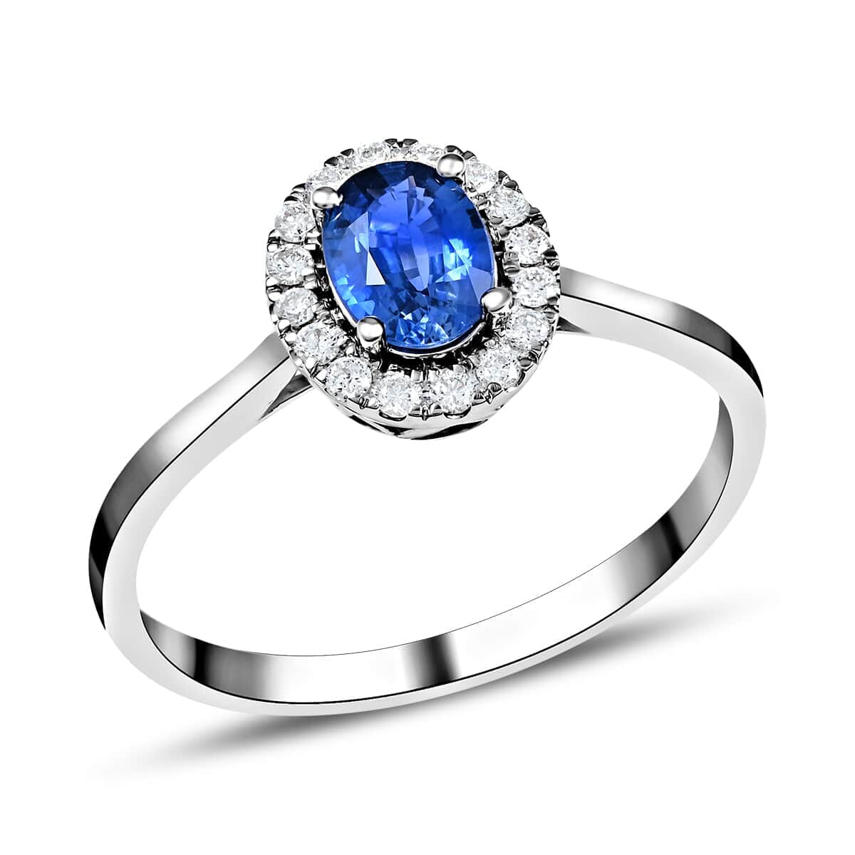 Certified & Appraised ILIANA 18K White Gold AAA Ceylon Sapphire and G-H SI Diamond Halo Ring 3.50 Grams 1.25 ctw image number 0