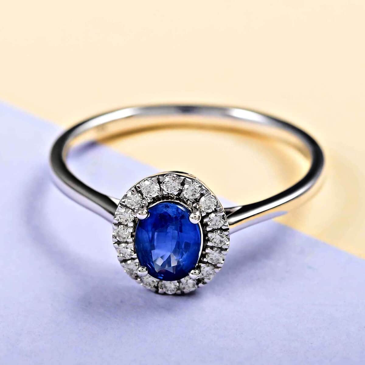 Certified & Appraised Iliana 18K White Gold AAA Royal Ceylon Sapphire and G-H SI Diamond Halo Ring (Size 10.0) 1.25 ctw image number 1