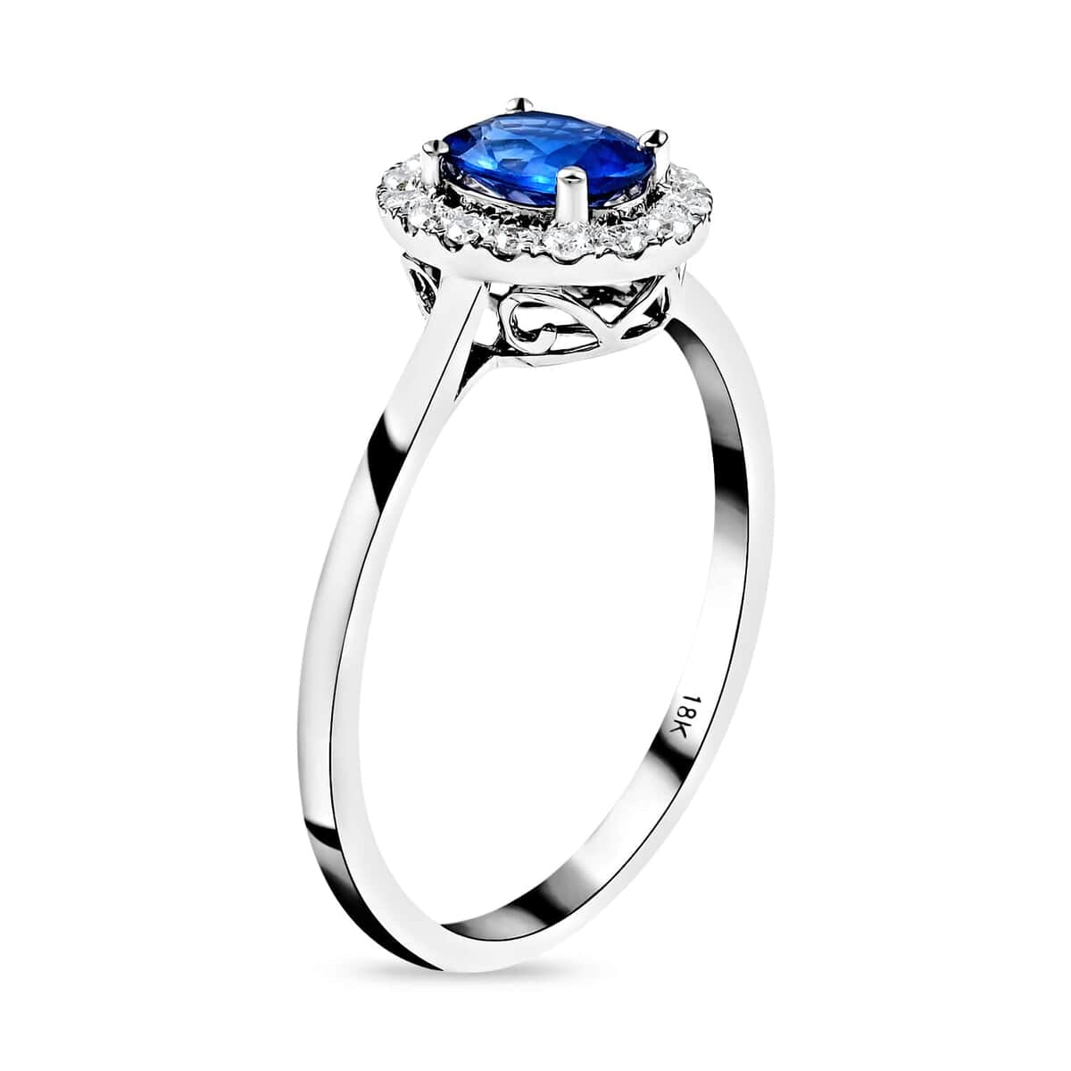 Certified & Appraised Iliana 18K White Gold AAA Royal Ceylon Sapphire and G-H SI Diamond Halo Ring (Size 10.0) 1.25 ctw image number 3