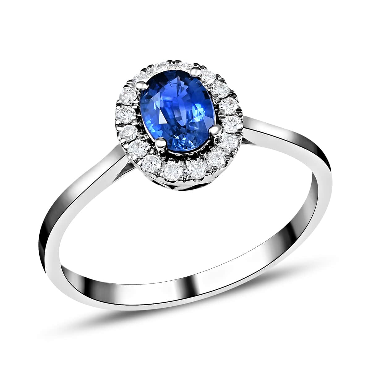 Certified & Appraised Iliana 18K White Gold AAA Royal Ceylon Sapphire and G-H SI Diamond Halo Ring (Size 7.0) 1.25 ctw image number 0