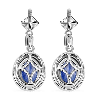 Certified and Appraised Iliana 18K White Gold AAA Royal Ceylon Sapphire and G-H SI Diamond Halo Dangle Earrings 2.20 ctw