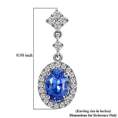Certified and Appraised Iliana 18K White Gold AAA Royal Ceylon Sapphire and G-H SI Diamond Halo Dangle Earrings 2.20 ctw