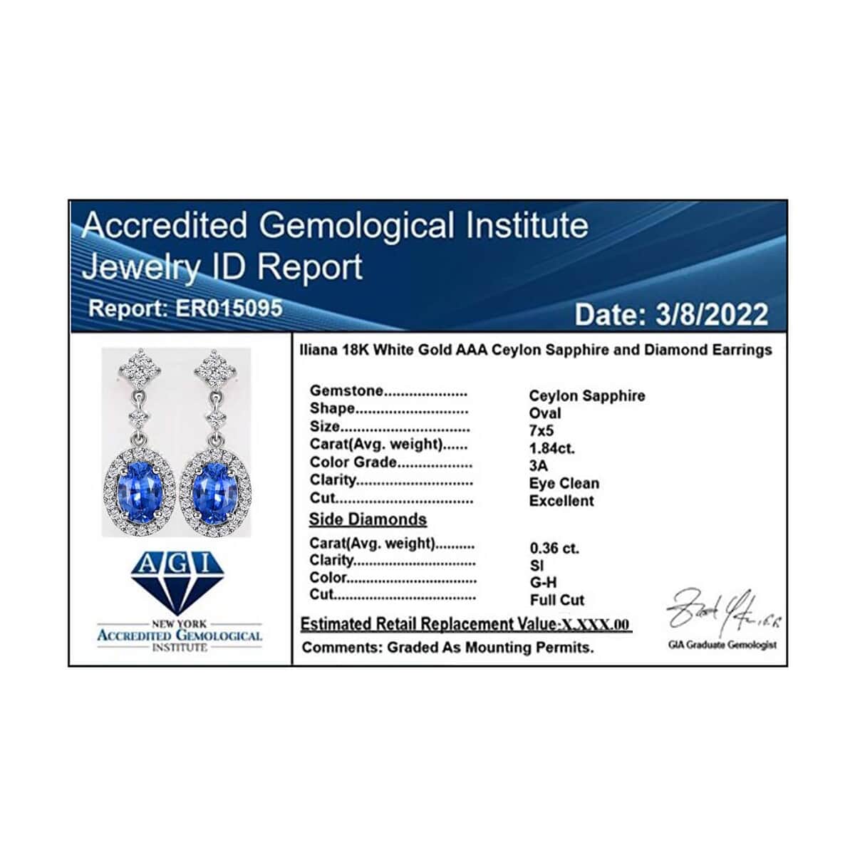 Certified Iliana 18K White Gold AAA Royal Ceylon Sapphire and G-H SI Diamond Halo Dangle Earrings 2.20 ctw image number 6