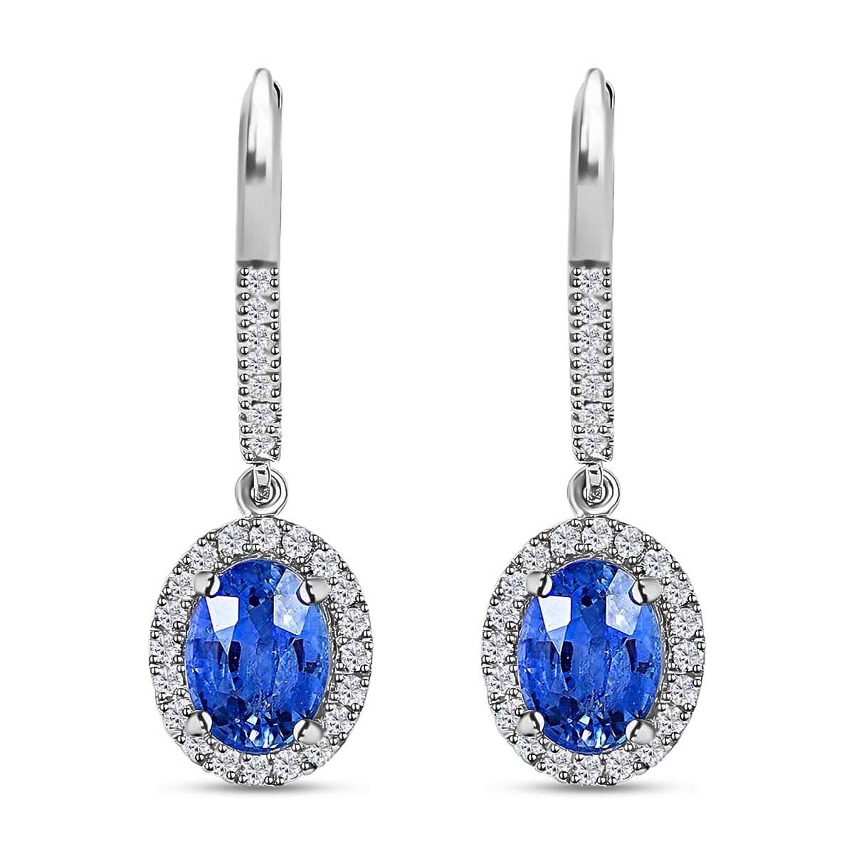 Certified & Appraised Iliana 18K White Gold AAA Ceylon Sapphire and G-H SI Diamond Halo Dangle Earrings 2.15 ctw image number 0