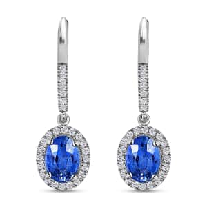 Certified & Appraised Iliana 18K White Gold AAA Ceylon Sapphire and G-H SI Diamond Halo Dangle Earrings 2.15 ctw