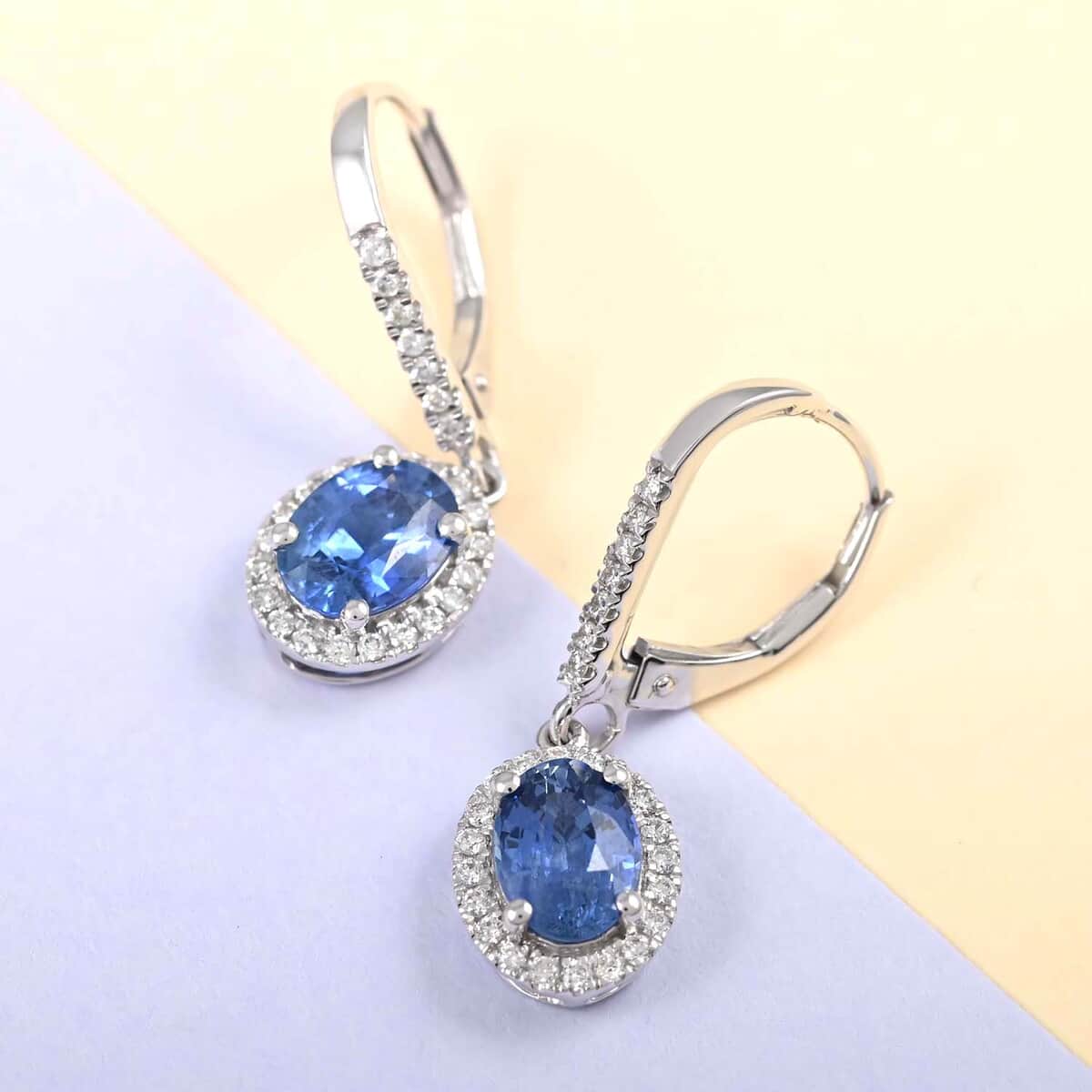 Certified & Appraised Iliana 18K White Gold AAA Ceylon Sapphire and G-H SI Diamond Halo Dangle Earrings 2.15 ctw image number 1