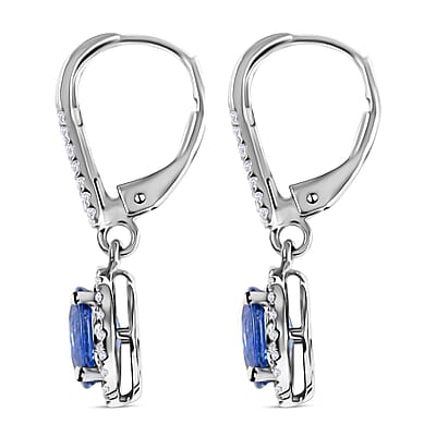 Certified & Appraised Iliana 18K White Gold AAA Ceylon Sapphire and G-H SI Diamond Halo Dangle Earrings 2.15 ctw