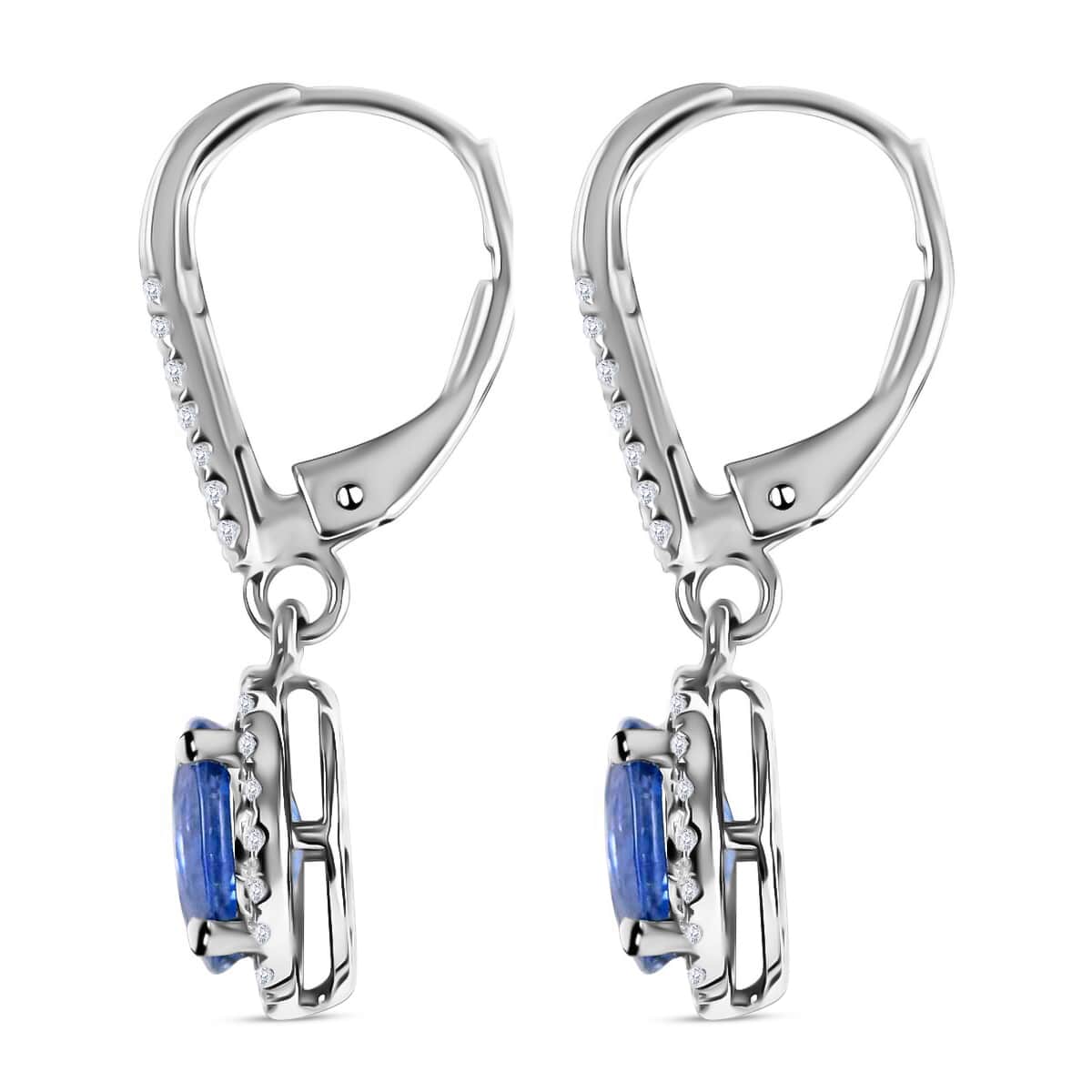 Certified & Appraised Iliana 18K White Gold AAA Ceylon Sapphire and G-H SI Diamond Halo Dangle Earrings 2.15 ctw image number 3