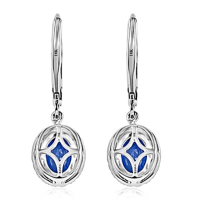Certified & Appraised Iliana 18K White Gold AAA Ceylon Sapphire and G-H SI Diamond Halo Dangle Earrings 2.15 ctw