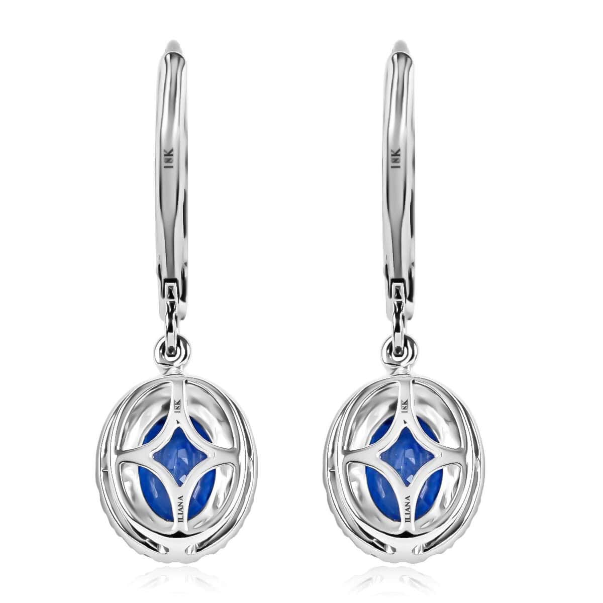 Certified & Appraised Iliana 18K White Gold AAA Ceylon Sapphire and G-H SI Diamond Halo Dangle Earrings 2.15 ctw image number 4